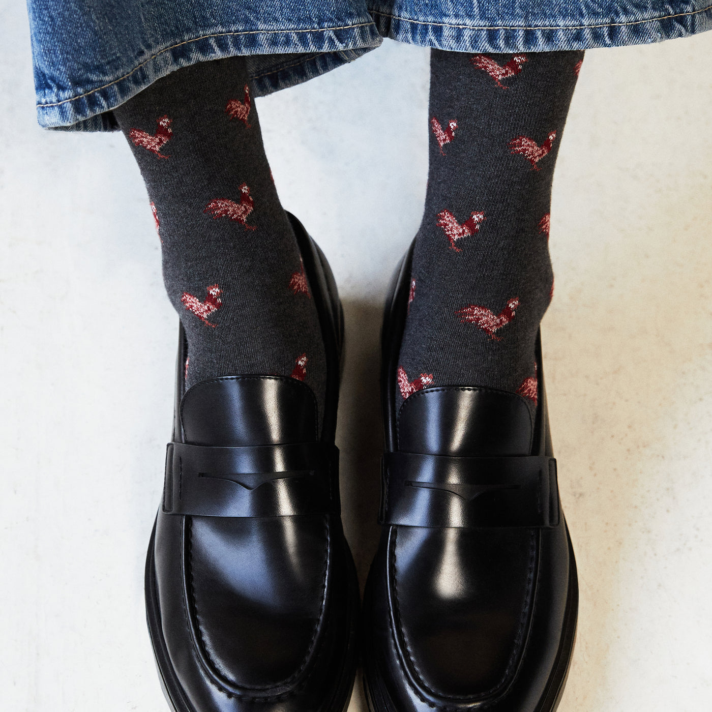 The roosters - men's socks - gray cotton