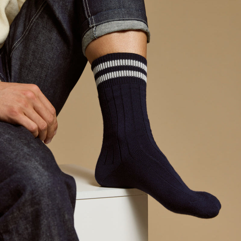Armor-lux x Maison Broussaud Les côtelées - men's socks - navy and white wool