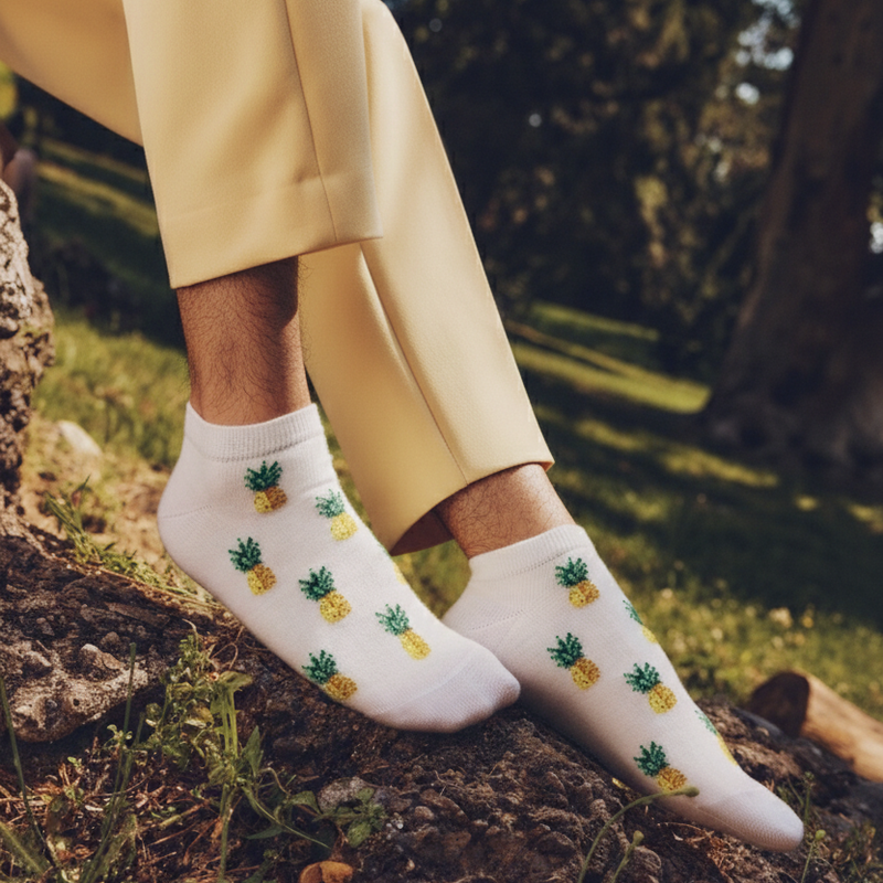 Invisible Pineapple - Men's Socks - Ecru Cotton