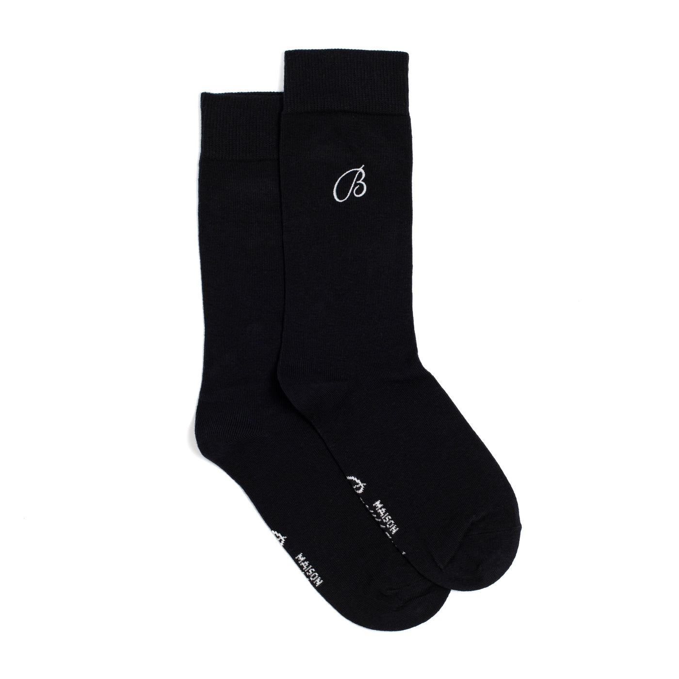 Unies broderie B - chaussettes homme - coton noir