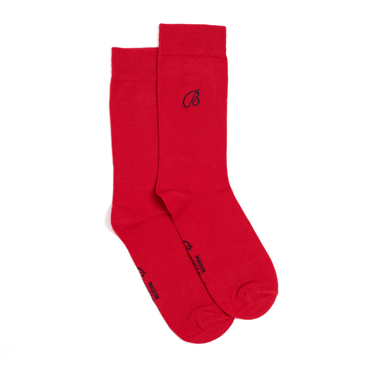Unies broderie B - chaussettes homme - coton rouge