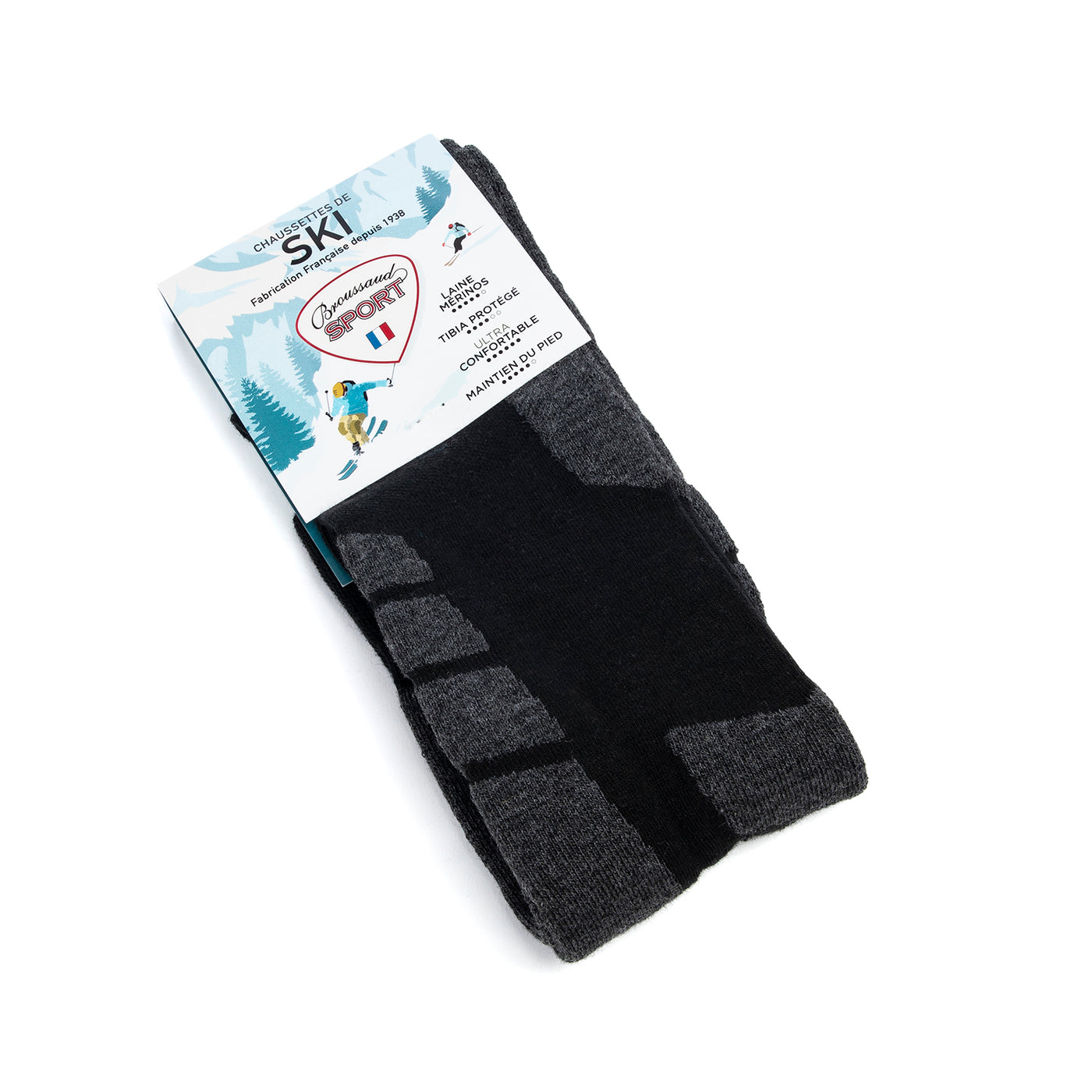 Chaussettes de ski - Broussaud Sport - laine noir-gris