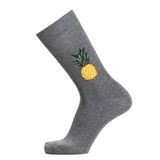 Chaussette grise unie avec broderie ananas jaune, fantaisie pour homme.