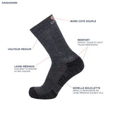 Chaussettes de randonnée hautes - Broussaud Sport - laine anthracite