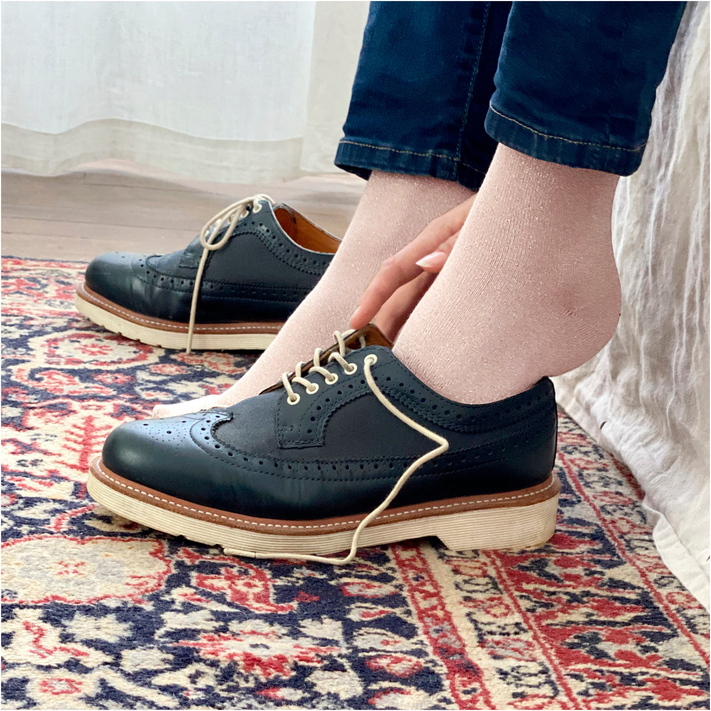 Les Roulottées - chaussettes femme - coton rose