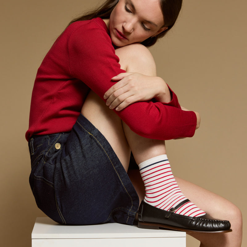 Armor-lux x Maison Broussaud sailor socks - women's socks - ecru cotton red navy