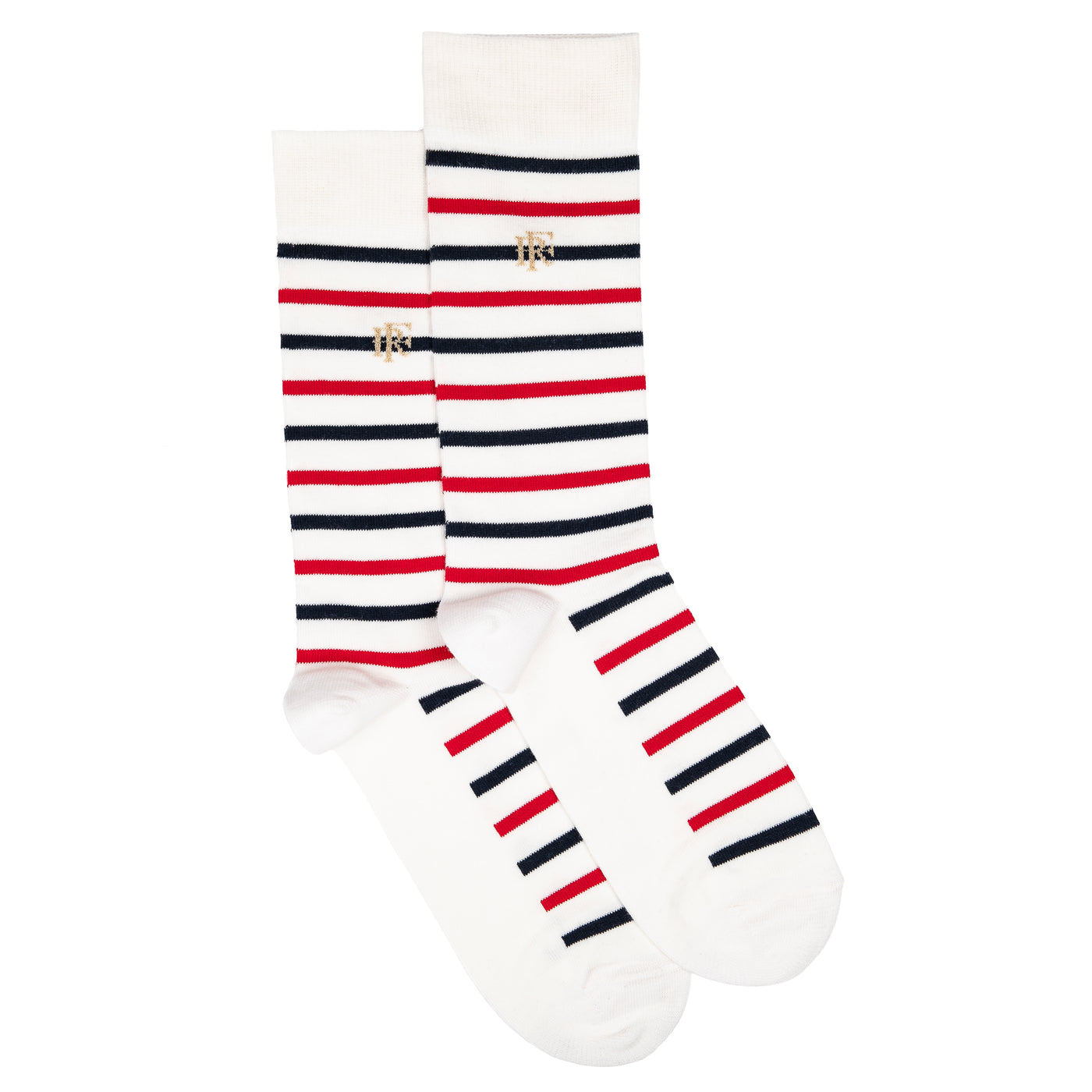 Elysée x Maison Broussaud blue, white, and red sailor socks - men's socks - white cotton