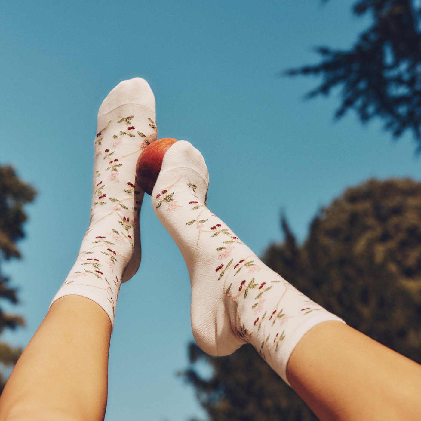 The cherries - women's socks - ecru cotton