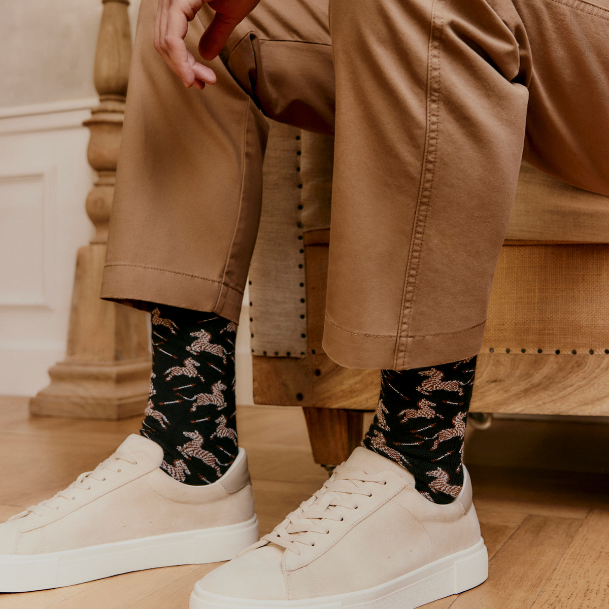 Zebras - men's socks - black cotton