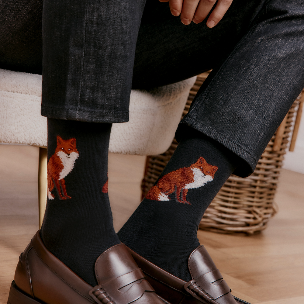 Fox - men's socks - black cotton