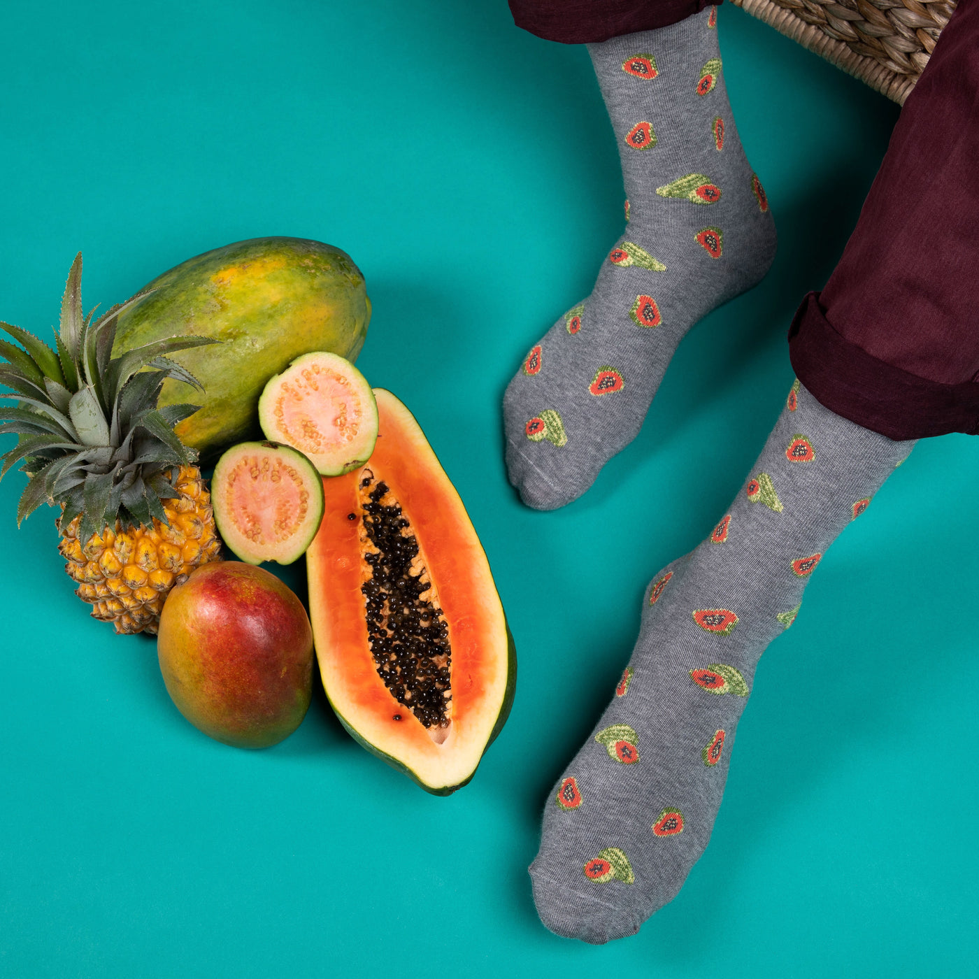 Les Papayes - chaussettes homme - coton gris