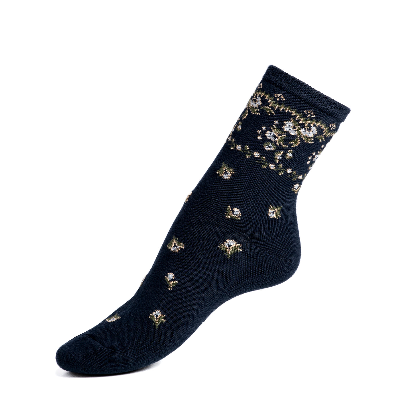 The floral frieze - women's socks - navy cotton