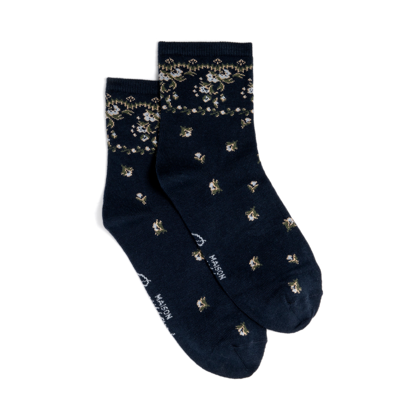 The floral frieze - women's socks - navy cotton