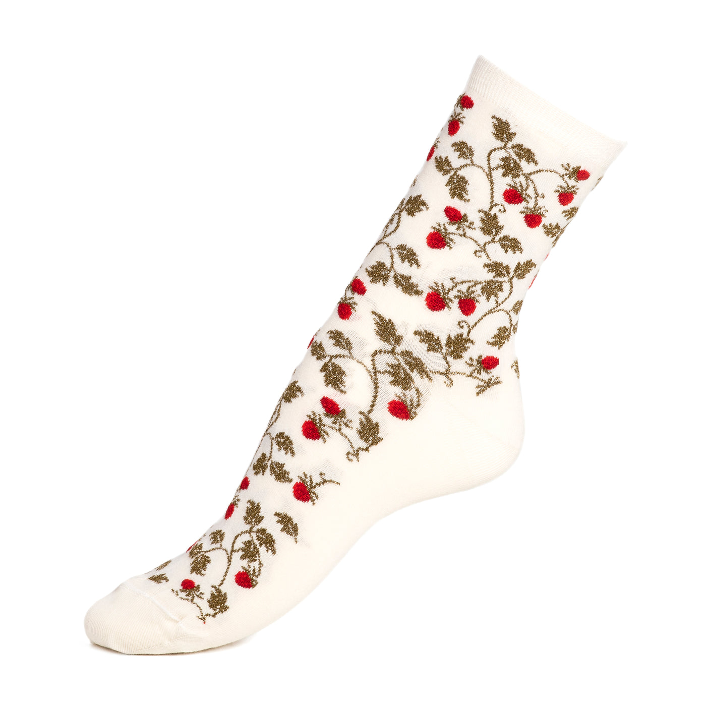 Strawberries - women's socks - ecru cotton