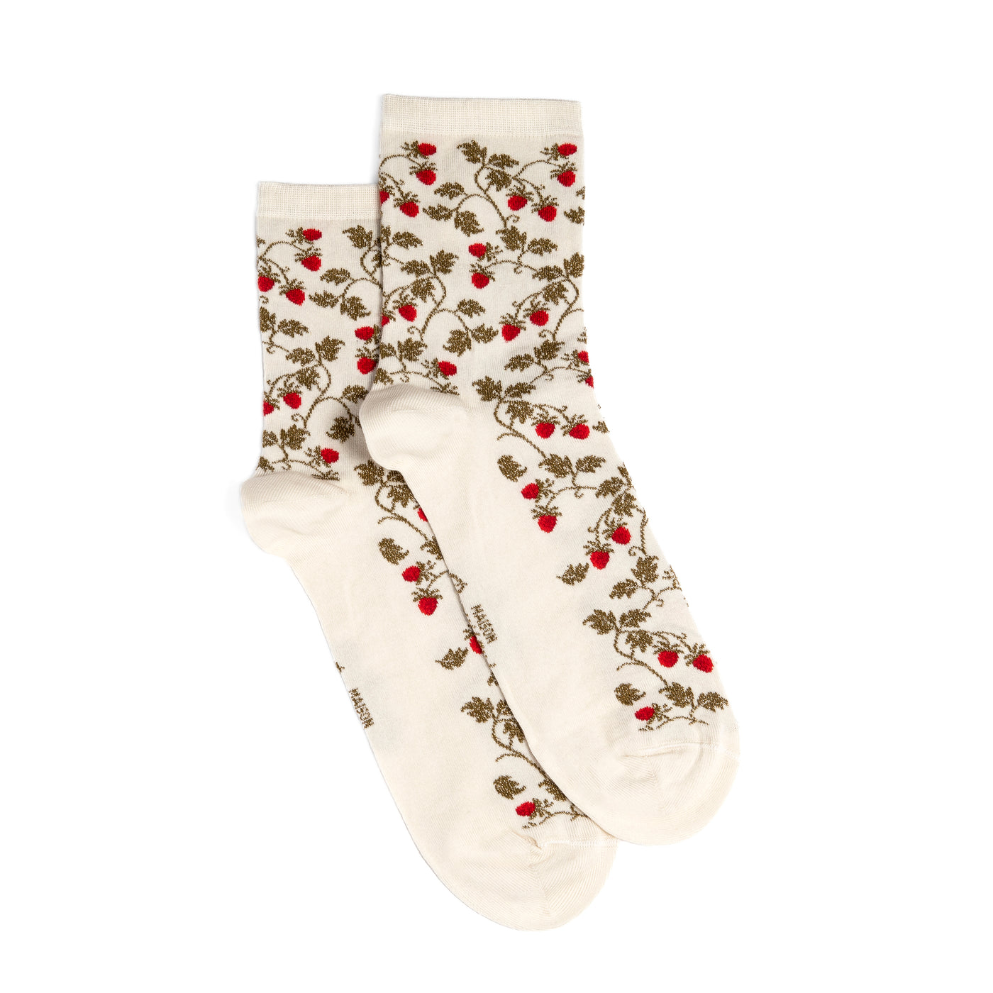 Strawberries - women's socks - ecru cotton