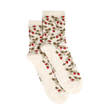 Strawberries - women's socks - ecru cotton