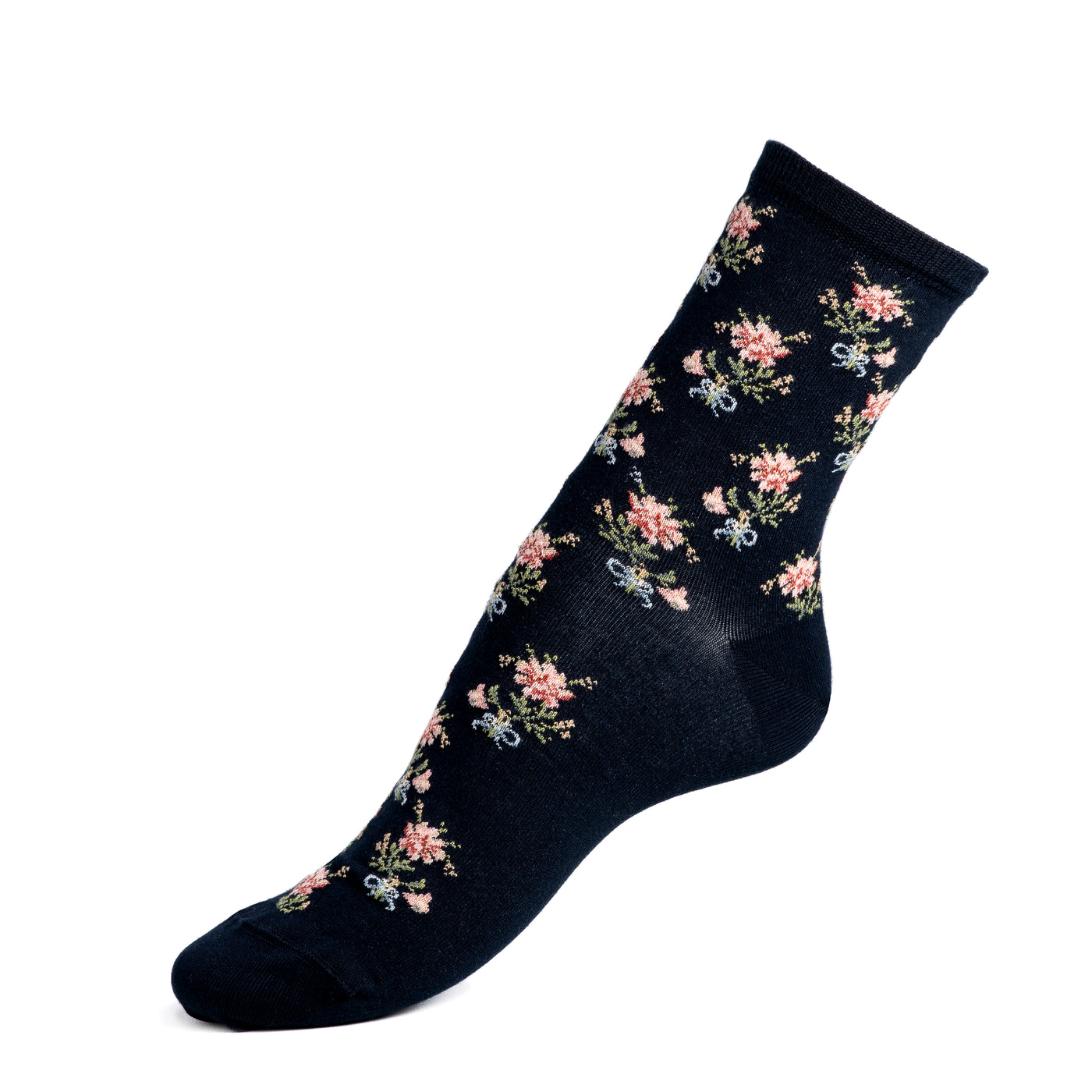 Flowers - women's socks - navy cotton