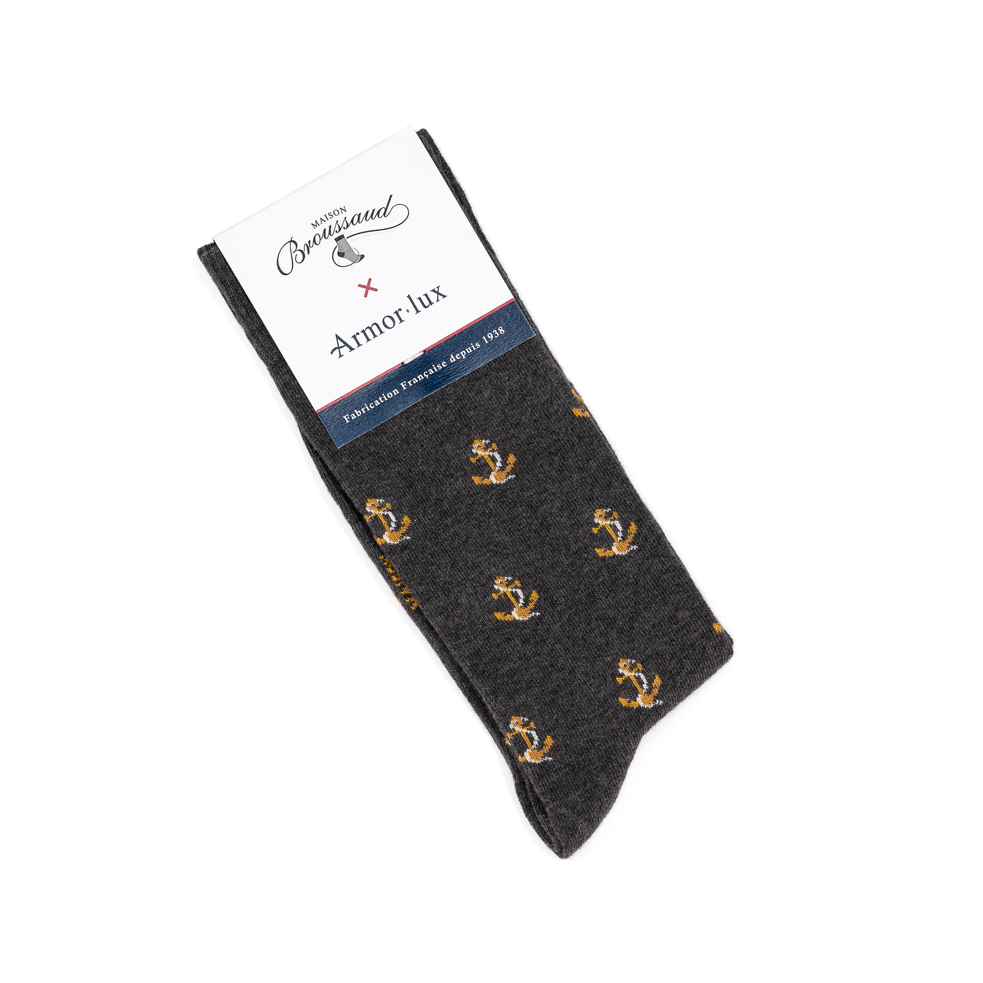 Armor-lux x Maison Broussaud anchors - men's socks - grey cotton