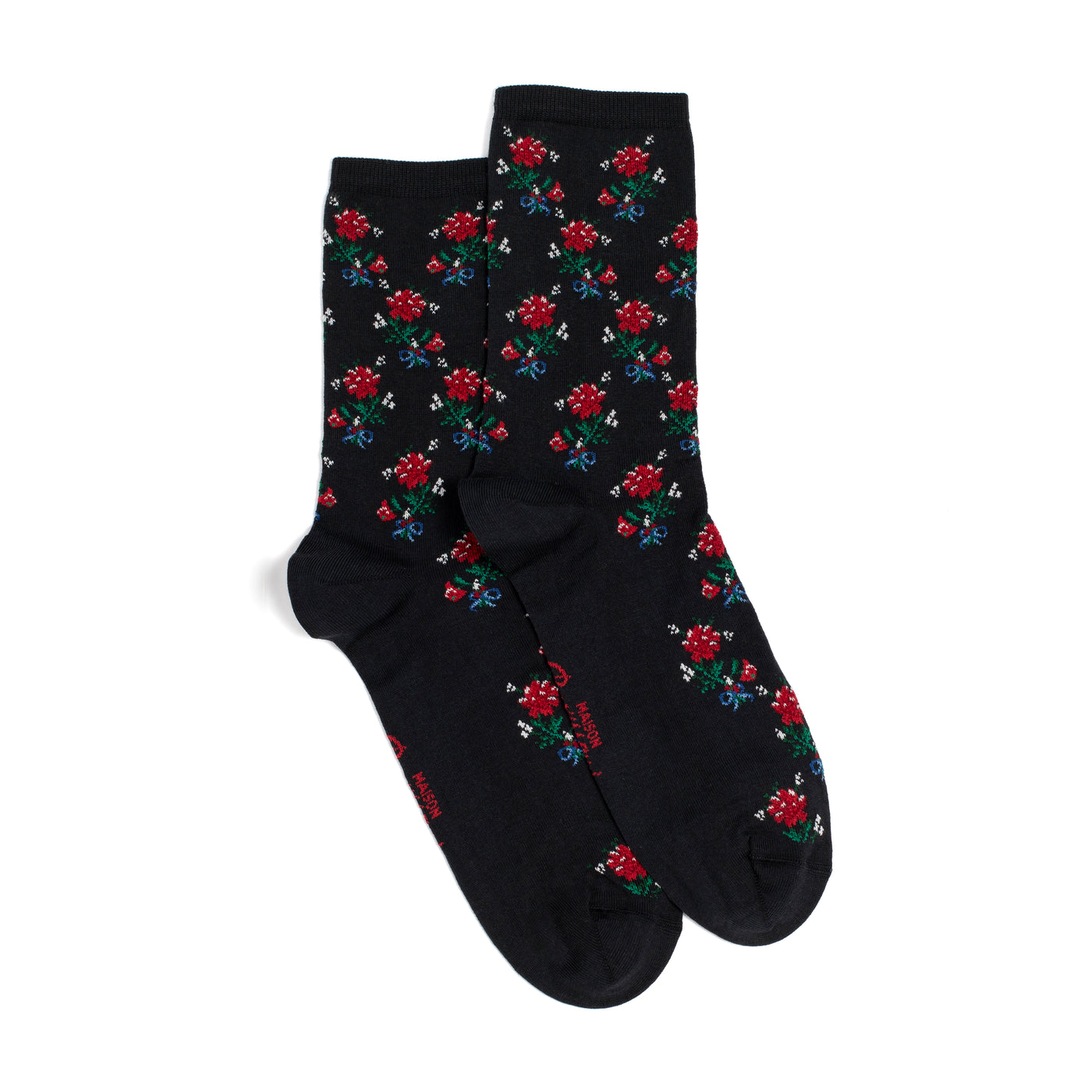 The bouquet - women's socks - black cotton