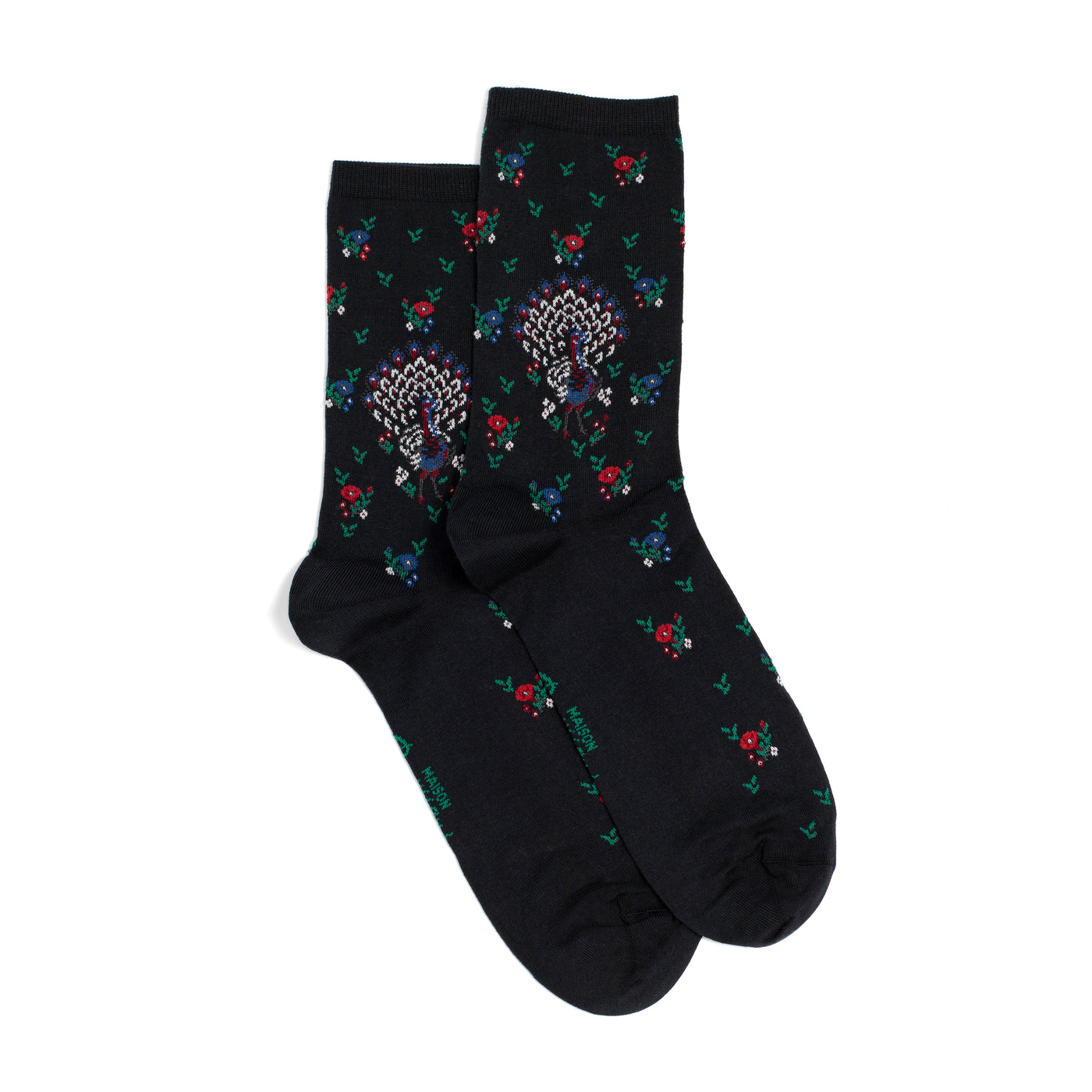 Peacocks - women's socks - black cotton