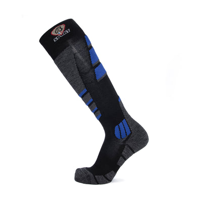 Ski Socks - Broussaud Sport - blue, black and grey wool