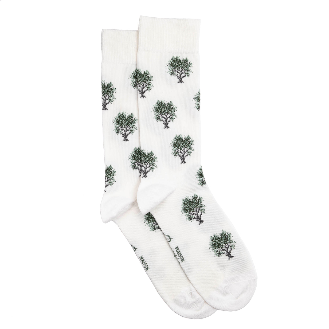 Paire de chaussettes homme hautes blanches motif arbres verts
