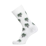 Chaussette homme haute blanche motif arbres verts