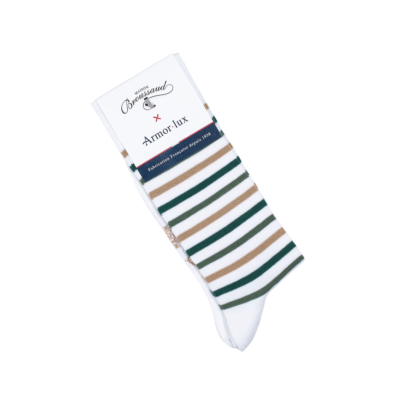 Les rayures-multico Armor-lux x Maison Broussaud - chaussettes homme - coton blanc vert
