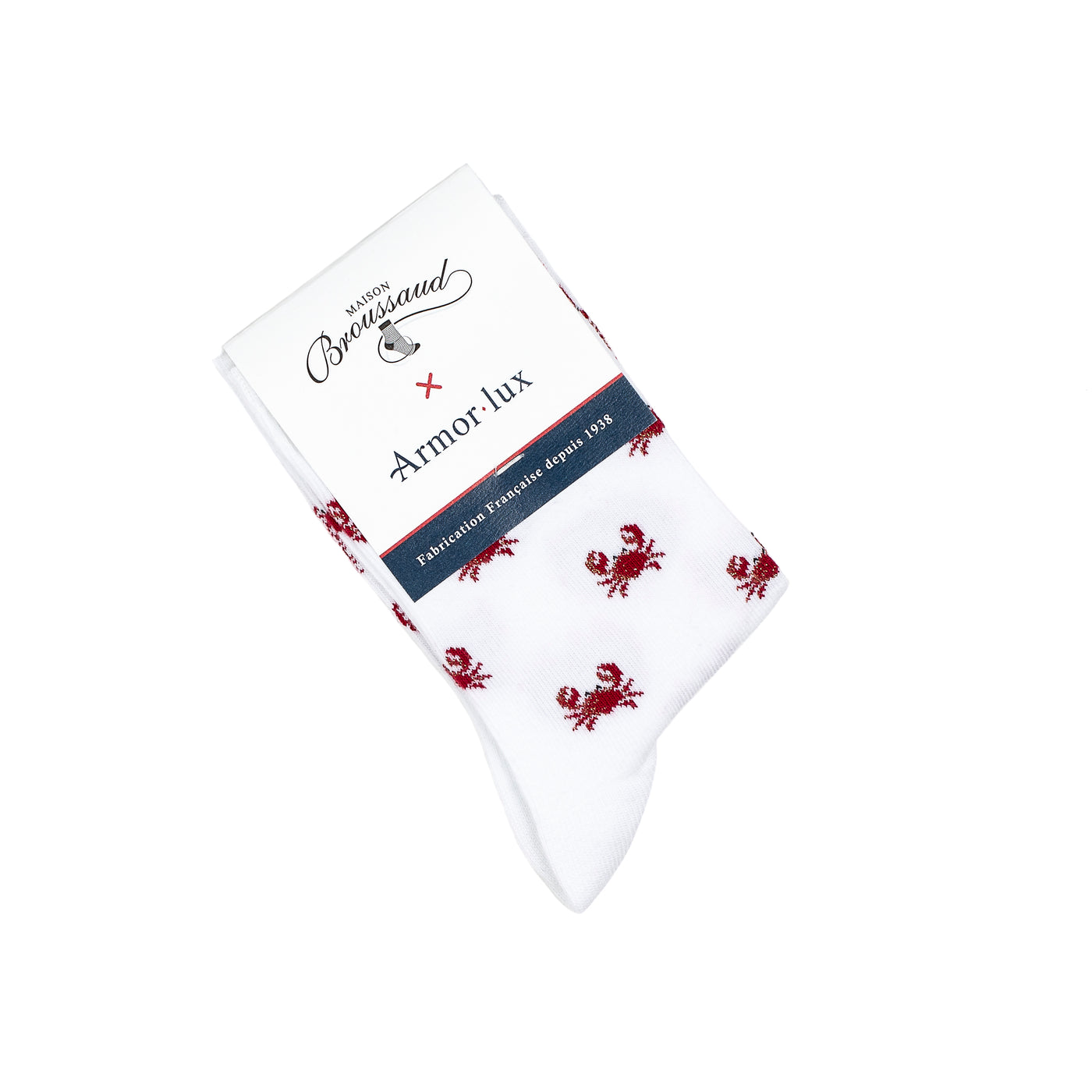 Les crabes Armor-lux x Maison Broussaud - chaussettes femme - coton blanc rouge