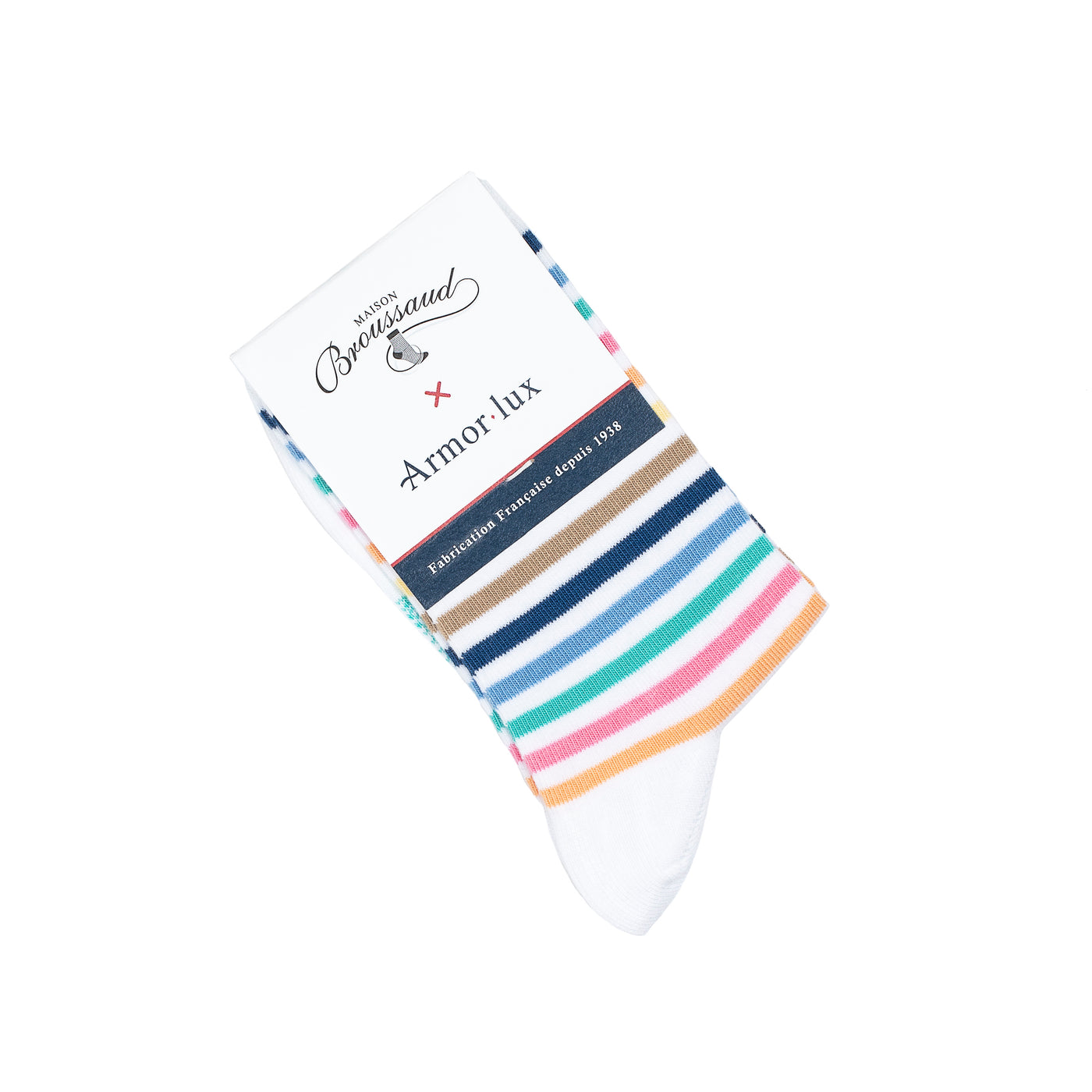 Les rayures-multico Armor-lux x Maison Broussaud - chaussettes femme - coton blanc