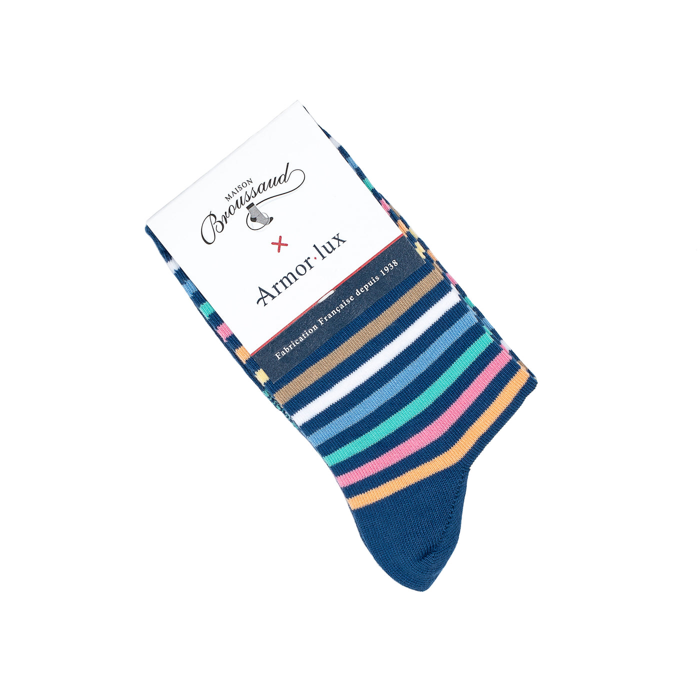 Les rayures-multico Armor-lux x Maison Broussaud - chaussettes femme - coton bleu