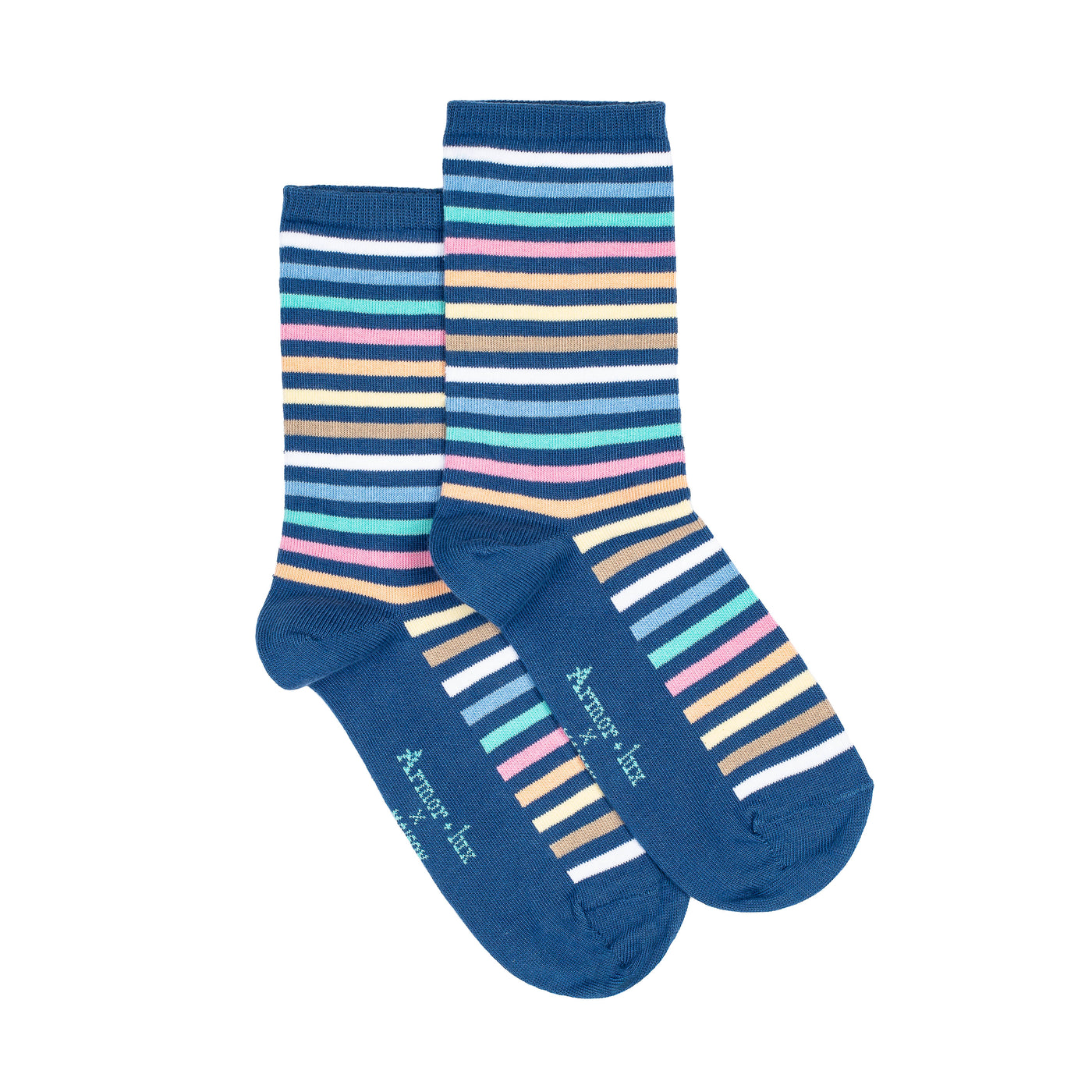 Les rayures-multico Armor-lux x Maison Broussaud - chaussettes femme - coton bleu
