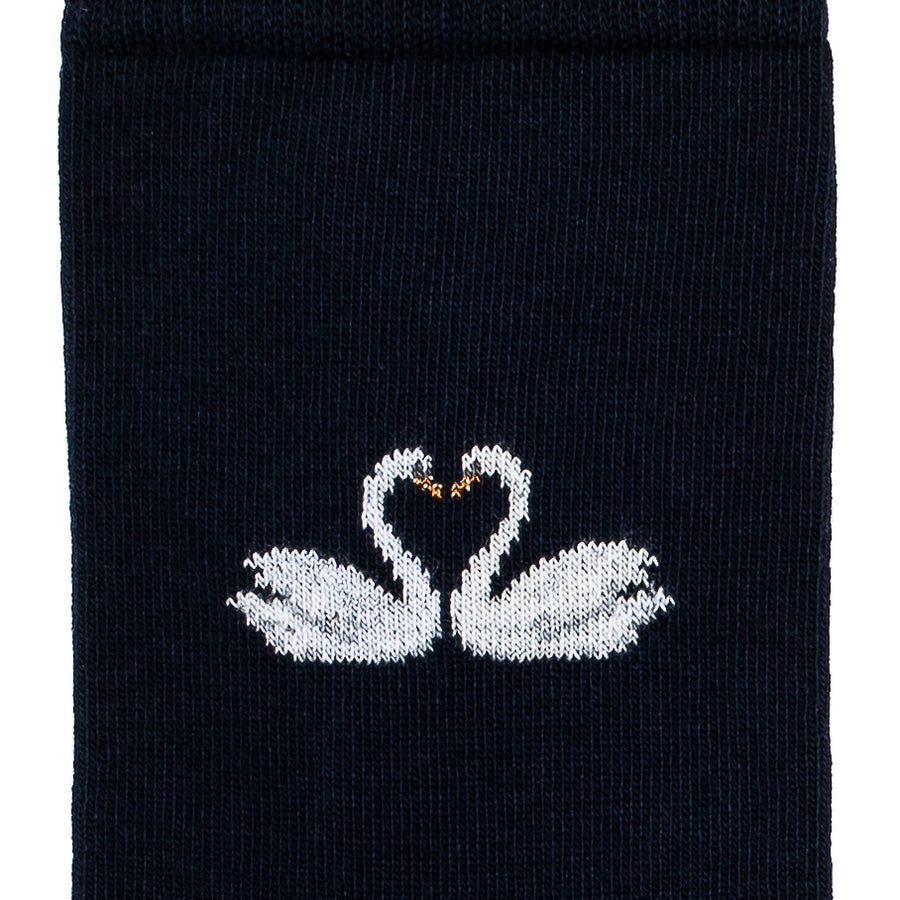 Valentine’s Swans – Women’s Socks – Navy Cotton