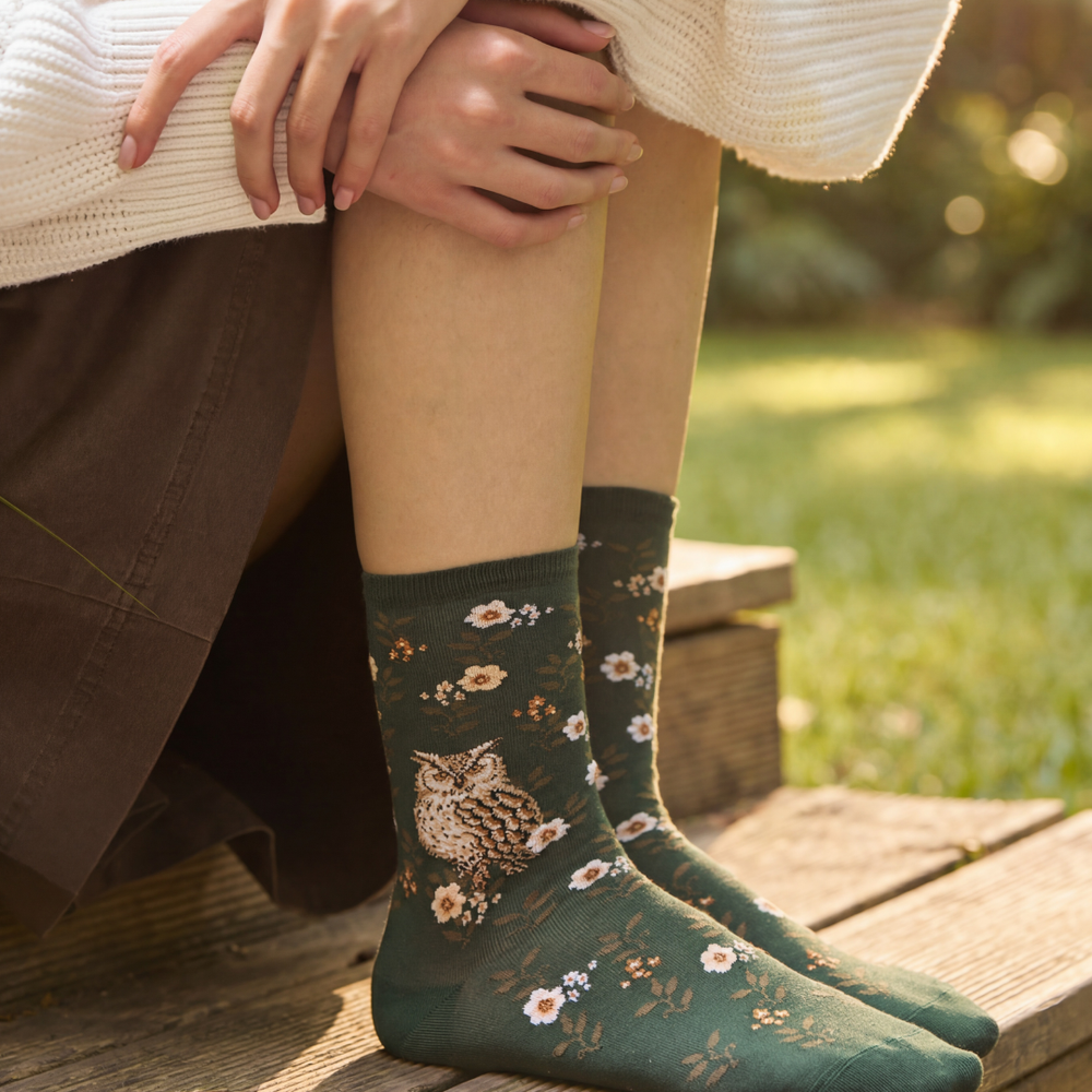 The Owl – Women’s Socks – Green Cotton