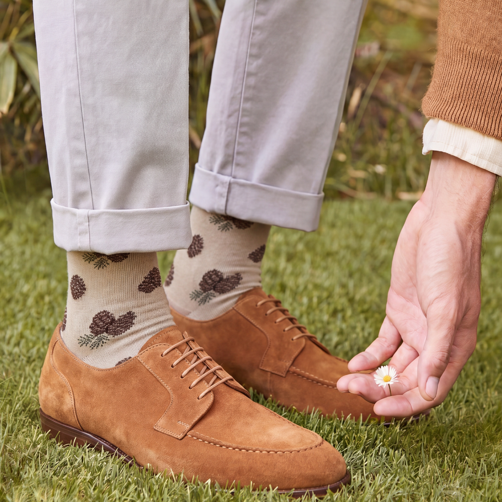 Pinecones – Men’s Socks – Beige Cotton